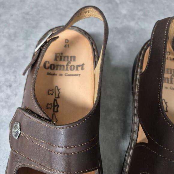 D41 Finn Comfort Germany Milos Soft Coffee Brown Leather Buckle Sandals - Picture 3 of 11